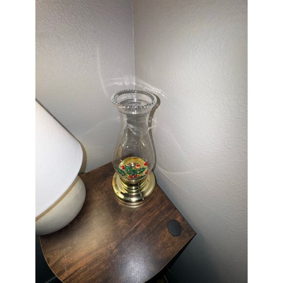 Vintage Brass Hurricane Candle Lamp + 2 Holiday Glass Shades Christmas Decor - Picture 11 of 14